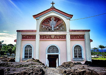 kostel, Notre Dame des Laves, Sainte Rose, La Réunion, láva, růžový, ostrov, 2013, Sony Nex-3, přejít, sopka