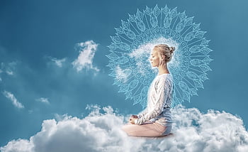 meditazione, donna, cielo, mandala, consapevolezza, rilassamento, zen, Mandala Art, meditativo, Meditazione calmante, posa yoga