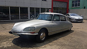 citroen, d, super, klasické auto, vinobraní, stříbrný, zaparkováno, ulice, budova, odraz, Okna