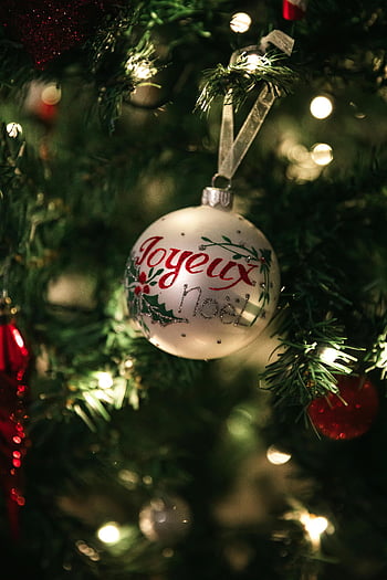 vánoční koule, detailní záběr, Joyeux Noel Ornament, zdobené vánoční strom, zářící ozdoba, sváteční dekorace, slavnostní ozdoba, vánoční stromky, vánoční dekorace, zimní prázdniny, vánoční ozdoba