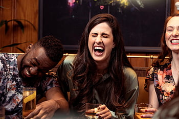 femme, boisson, sourire, copains, club, pain grillé, bar, restaurant, amusement, femelle, femmes