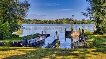 krajina, horní Bavorsko, jezero, Chiemsee, kotvení, web, dámský ostrov, Příroda, břeh řeky, prázdnin, rekreace