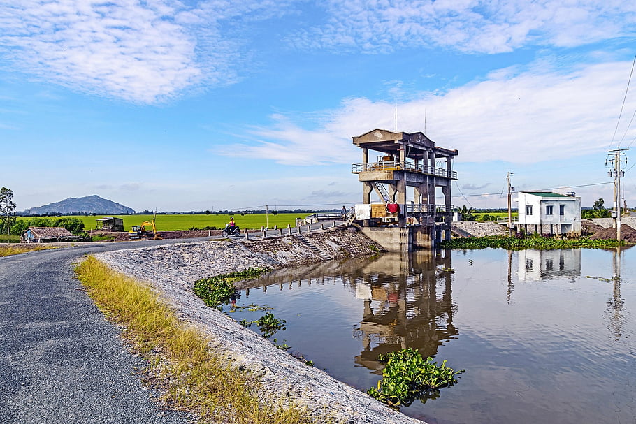 water, nature, cloud, blue Sky, light, vietnam, beautiful, sky, blue, trail, ditch