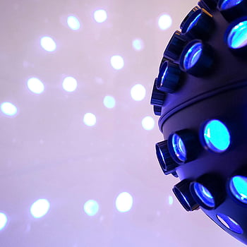 black strobe light, disco ball, illuminated LED lights, blue disco ball, reflections, vibrant blue, LED lights, disco lighting, party lights, club lighting