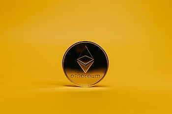 Ethereum coin, yellow background, shiny Ethereum, cryptocurrency, vibrant yellow, digital currency, crypto coin, Ethereum token, gold coin, crypto asset, blockchain technology