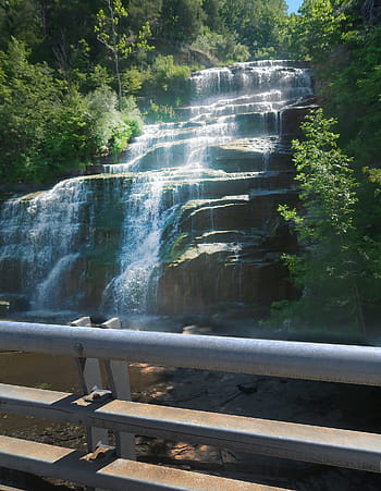 Hector Falls, Seneca Lake, State Route 414, roadside waterfall, New York, Finger Lakes, Waterfall, Happy Fence Friday, HFF, natural scenery, greenery
