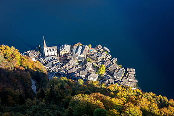 Hallstatt, ทะเลสาป, หมู่บ้าน, การท่องเที่ยว, ภูเขาแอลป์, อัลไพน์, โบสถ์, มุมมองทางอากาศ, ธรรมชาติ, ทะเลสาบ Hallstatt, ออสเตรีย