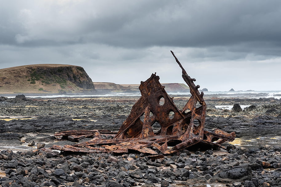 SS Speke Shipwreck, spiaggia, Australia, Kitty Miller Bay, isola di phillip, naufragio, natura, costa, nuvoloso, giornata nuvolosa, roccioso