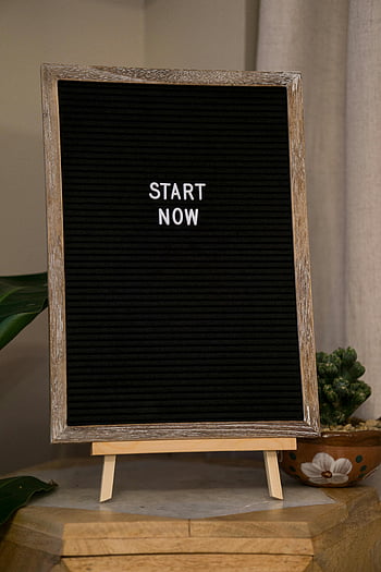 inspirational black board, start now message, wooden framed board, motivation, inspiration, letter board, motivational sign, start now, blackboard, wooden frame, motivational quote
