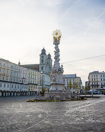 linz, sloupec svaté trojice, Hlavní náměstí, Rakousko, horní rakousko, barokní, socha, Pilíř Nejsvětější Trojice, město, kostel, budova