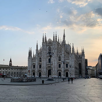 milan katedrála, duomo di milano, gotická architektura, Milán, lombardie, Itálie, svítání, náměstí, historické památky, cíl cesty, evropská katedrála