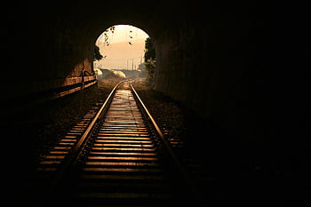 tunel, železnice, temný, kolejnice, železniční trať, krajina