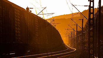 train, railroad, sunset, silhouette, sunlight, rail Tracks, railway Tracks, railway, logistics, locomotive, traffic