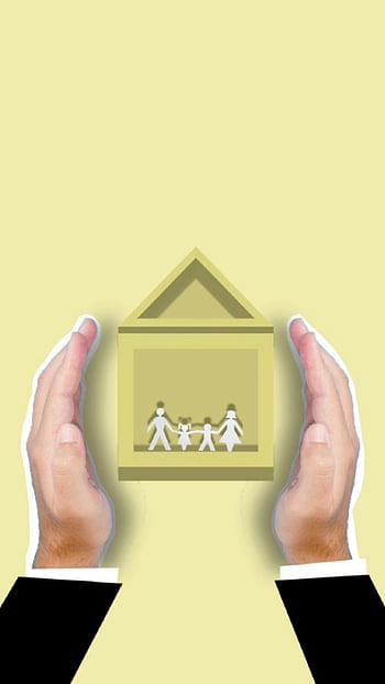 home protection, family illustration, hands guarding, house symbol, beige background, family security, home safety, family home, protective hands, home illustration