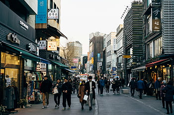 Seul, strada comercială, oamenii de mers pe jos, Viața orașului vibrant, strada plină de viață, magazine, scenă urbană, peisaj urban, pietoni, magazine coreene, vedere de strada