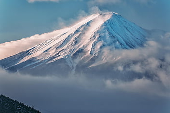 Mount Fuji, hora, sníh, mraky, sněhová pokrývka, zimní, ráno, Příroda, krajina, Japonsko