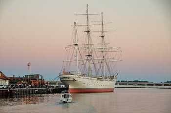 gorch Fock, german Training Ship, hanseatic City, nature, three-masted Ship, windjammer, stralsund, west Pomeranian, evening Atmosphere, sunset, strelasund