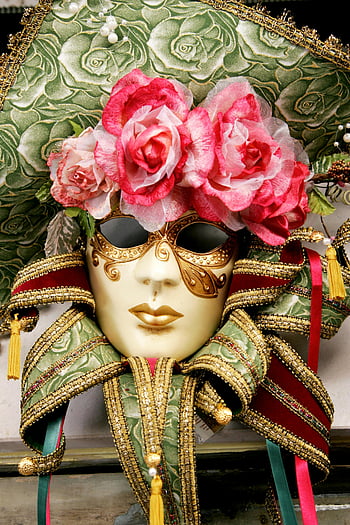 maschera veneziana, rose rosa, Dettagli floreali, dettagli decorati, Carnevale italiano, eleganza, maschera di carnevale, maschera decorativa, maschera tradizionale, carnevale di Venezia