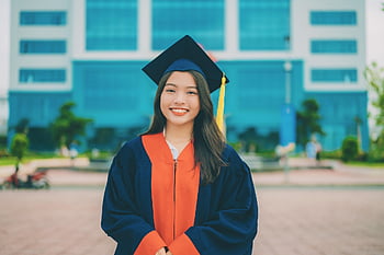 žena, student, absolvovat, usměj se, talár, krása, Vietnam, portrét, vidění, fotografování, pocit