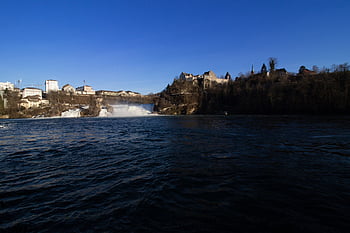 rhine Falls, waterfall, nature, switzerland, schaffhausen, blue Sky, river, rhine, blue, sky, castle