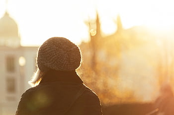 knit Cap, person, outdoors, sunlight, backlighting, back, sunny