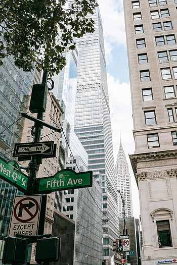 New York City, pátá třída, západní 42. ulice, mrakodrapy, ulice znamení, jednosměrný, panoráma města, městský pohled, Kultovní ulice, budova chrysler, americká banka