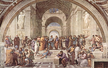 Raphael, School of Athens, Renaissance painting, philosophers, classical setting, dome, art, fresco, Vatican, Italy, architecture