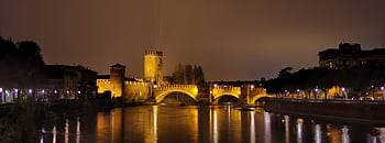Castel, slott, gammal, lampor, urban, stad, historisk, arkitektur, turism, Italien, resa