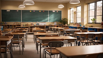 klasserommet, skole, stoler, Tavler, borde, tabeller, leksjoner, bøker, utdanning, vegg, rom