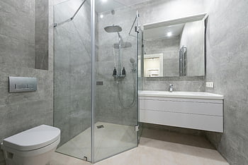 modern banyo, cam duş, Şık fikstürler, lavabo, ev içi, zarif tasarım, Çağdaş Tarz, banyo armatürleri, duş kabini, beyaz kibir, ayna