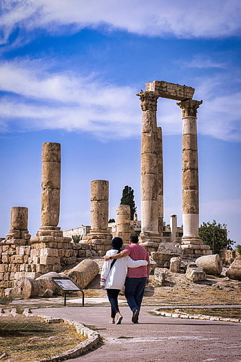 citadel, monument, landmark, pillars, ancient, historic, historical, tourist Attraction, couple, tourists, strolling