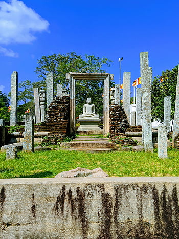 socha Buddhy, anuradhapura, starověké místo, kulturní dědictví, zelená tráva, historické místo, klid, betonová socha, venkovní socha, Srí Lanka, cíl cesty