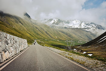 road, adventure, outdoors, roadway, landscape, cloudy, fog, alps, travel, vacation, transport