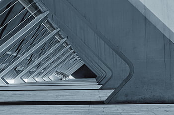 φωτογραφία σε κλίμακα του γκρι, δομή σκυροδέματος, σύγχρονη αρχιτεκτονική, γεωμετρικά μοτίβα, valencia, πόλη των τεχνών και των επιστημών, αρχιτεκτονικό σχέδιο, αστική φωτογραφία, αφηρημένη αρχιτεκτονική, σκυρόδεμα, μονόχρωμη εικόνα