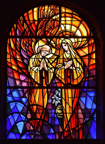 stained Glass, festival, married, angel, beautiful Flowers, flower Background, gabriel, flower Wallpaper, annunciation, color, orange