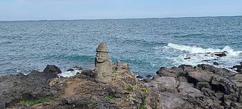 oceán, socha, skály, pobřeží, jeju ostrov, dol Harubang