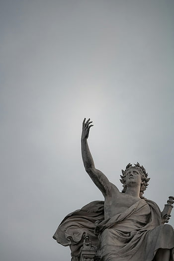 statua, uomo, Sollevando la mano, statua di marmo, vienna, Figura elegante, cielo grigio, architettura classica, abilità artistica, scultura, monumento