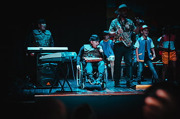 music, band, child, wheelchair, saxophone, singer, dance, entertainment, performance, festival, sound