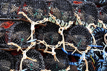Netzkörbe, Angeln, Angelausrüstung, Netzwerke, Technologie, Tauwerk, Krabbenkörbe, maritim, geflochten, Knoten, Schiffszubehör