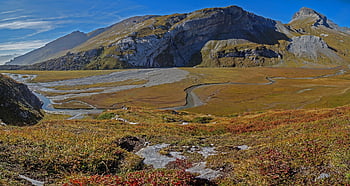 mountains, river, alps, flims, meander, nature, landscape