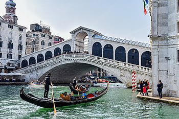 rialton silta, Italia, Venetsia, sillat, kanava, gondoli, gondolieeri, valkoinen, arkkitehtuuri, vesi, venezia