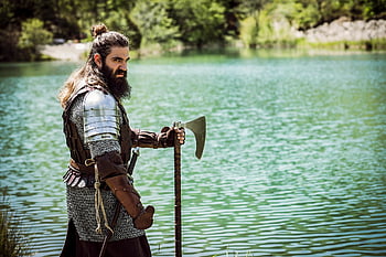 muž, rytíř, bojovník, sekera, zbroj, bitva, středověký, vousatý muž, viking, dlouhý vous, barbar