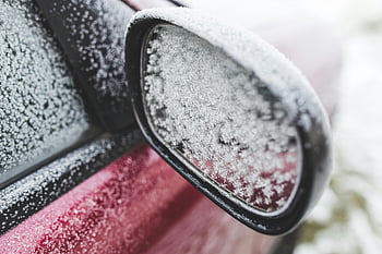 frozen rearview mirror, car side mirror, frost covered, winter, chilly grip, close-up view, car mirror, frosty, winter weather, vehicle mirror, icy conditions
