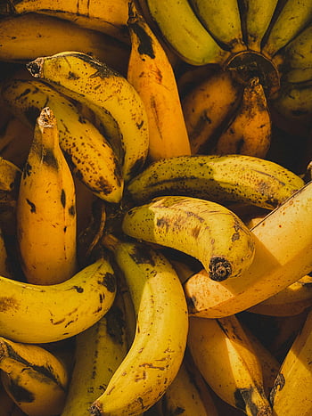 gule bananer, modne bananer, levende gul, spise sunt, Nærbilde bananer, bananengruppe, fruktfotografering, banan tekstur, bananflekker, banan nærbilde, bananfargetone