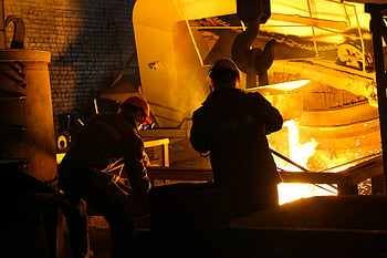 steel factory, molten metal, industrial furnace, workers, steel melting, helmet, steel production, industrial workers, factory operation, metalworking, steel industry