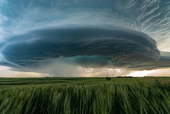 supercell storm, lush green fields, Saskatchewan Canada, powerful storm, storm clouds, rural landscape, dramatic sky, natural weather, stormy weather, field and storm, storm photography