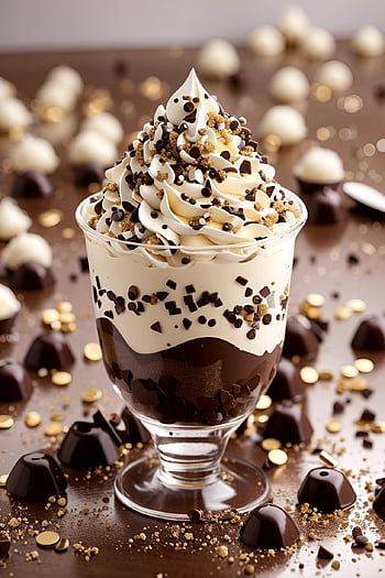 ai Generated, ice Cream, dessert, chocolate, vanilla, creamy, glass, choco Chips, sweet, sprinkles, decoration