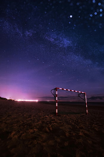 fotballmål, stjerneklar natt, det Baltiske hav, Strand, natt utsikt, stjernehimmelen, fortryllende, sand, natt scene, målpost, Melkeveien