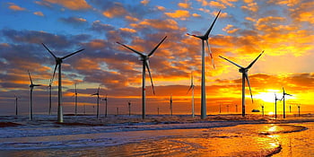 tehnologie, energie, schimbarea climei, electricitate, Putere eoliana, fermă eoliană, energie eoliana, mare, apus de soare, moara de vant, generarea de energie electrică