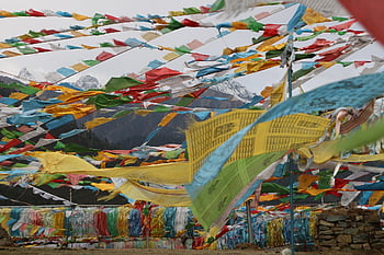 bandiere di preghiera, Tibet, montagne, bandiere di preghiera tibetane, buddismo, bandiere colorate, Himalaya, fede, preghiera, religione, tradizionale